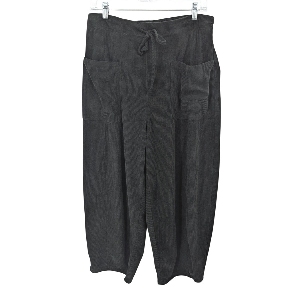 Barrel Corduroy Pants Women Large Black Tarse Elastic Drawstring Waist Pockets